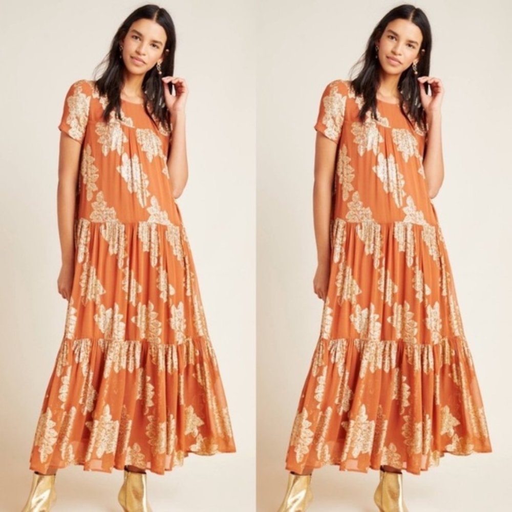 NWT Anthropologie Jocasta gold detail maxi dress